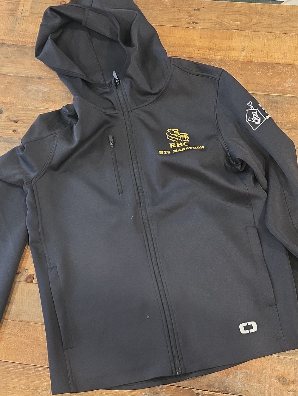 OGIO Black Hooded Softshell Jacket with Yellow NYC Marathon Logo